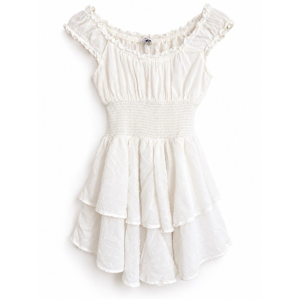 Princess Polly White Off Shoulder Ruffle Tiered Mini Dress Smocked Waist Boho